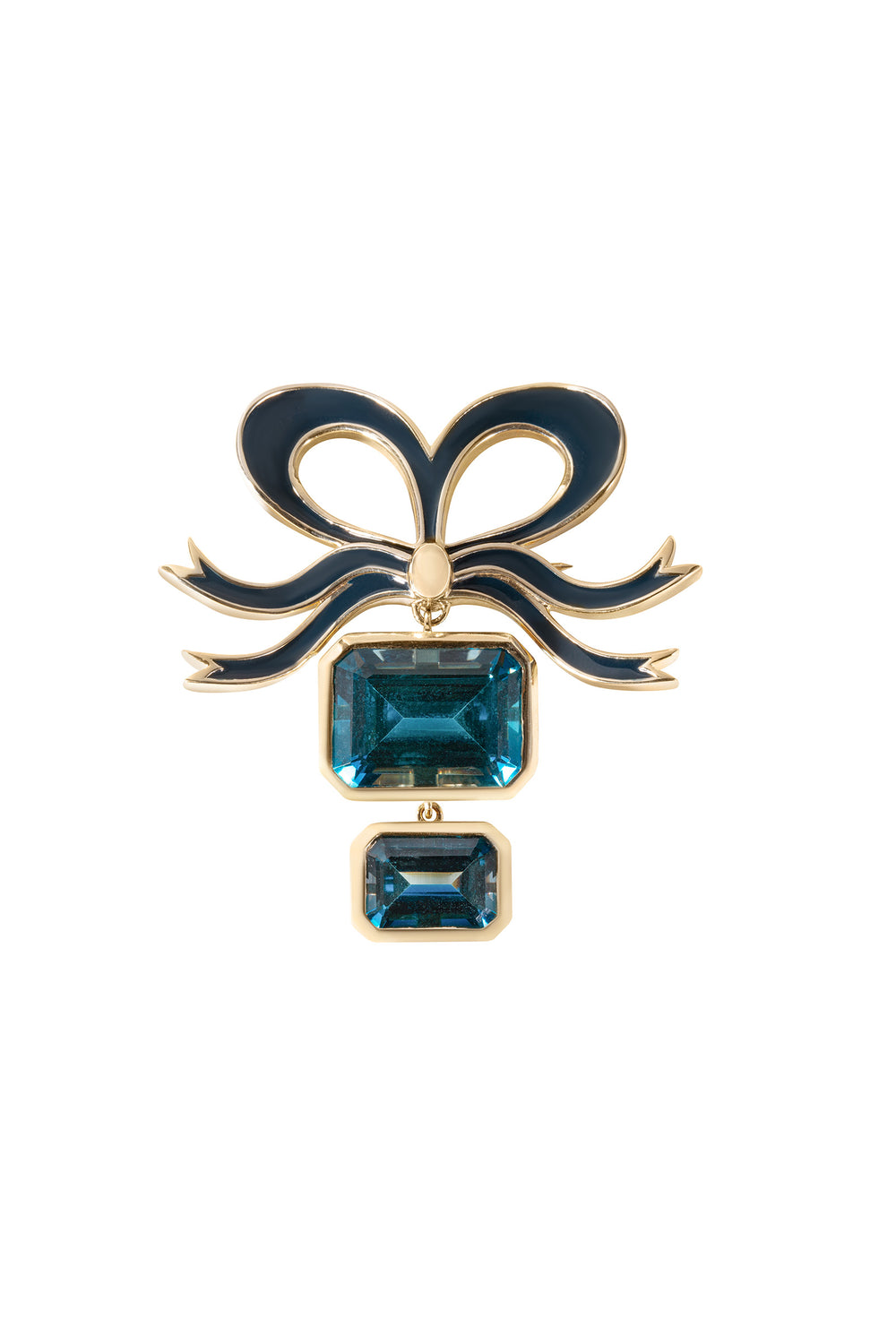 Load image into Gallery viewer, Gold and London Blue Topaz Bow Brooch Suzannah London x Philippa Herbert