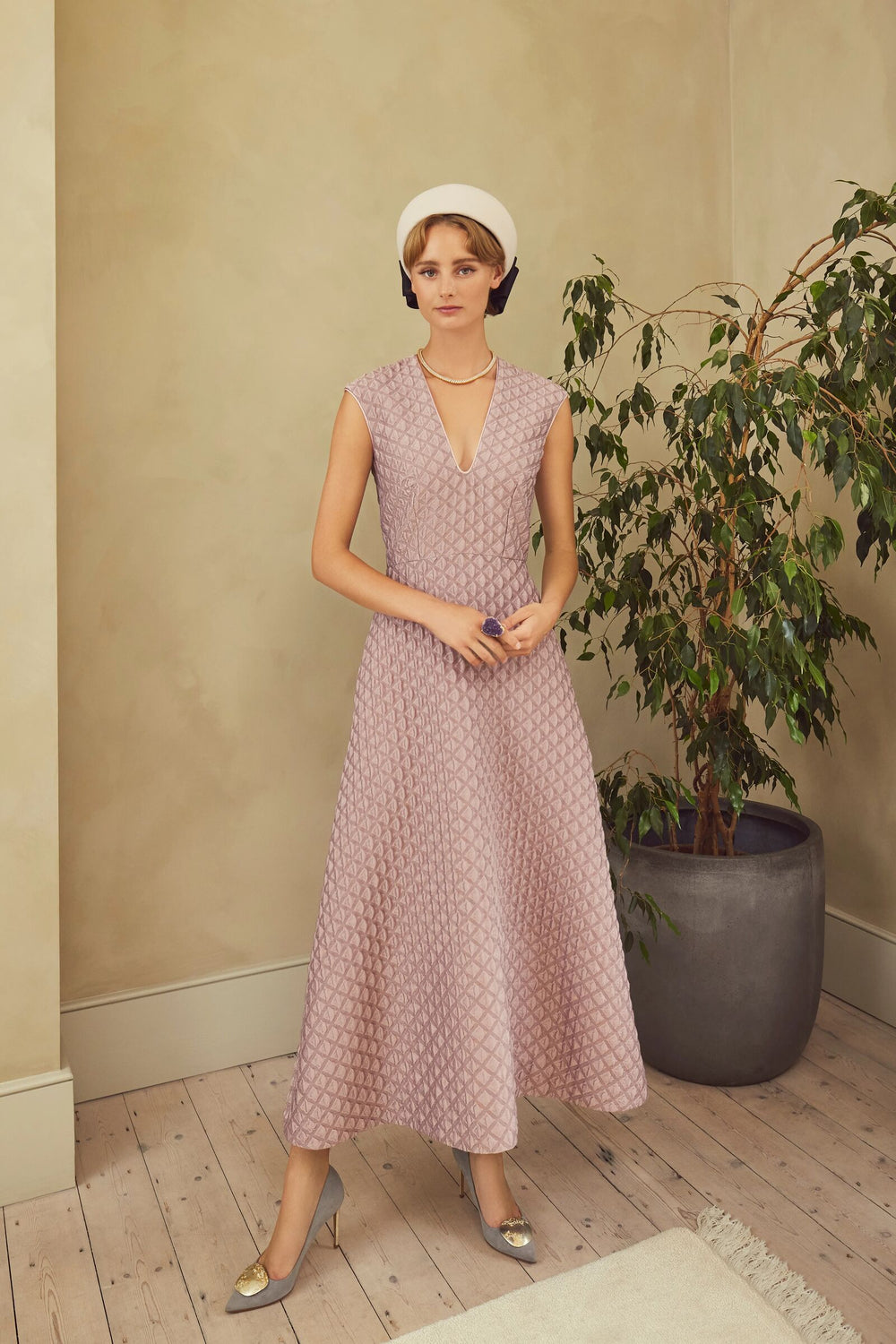 Load image into Gallery viewer, Pippa Dress Vintage Pink Diamond Cloqué