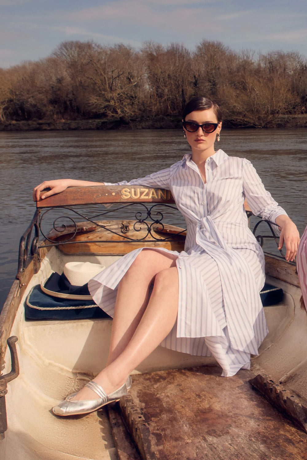 Load image into Gallery viewer, Priscilla 25 Striped Summer Shirt Dress White and Blue