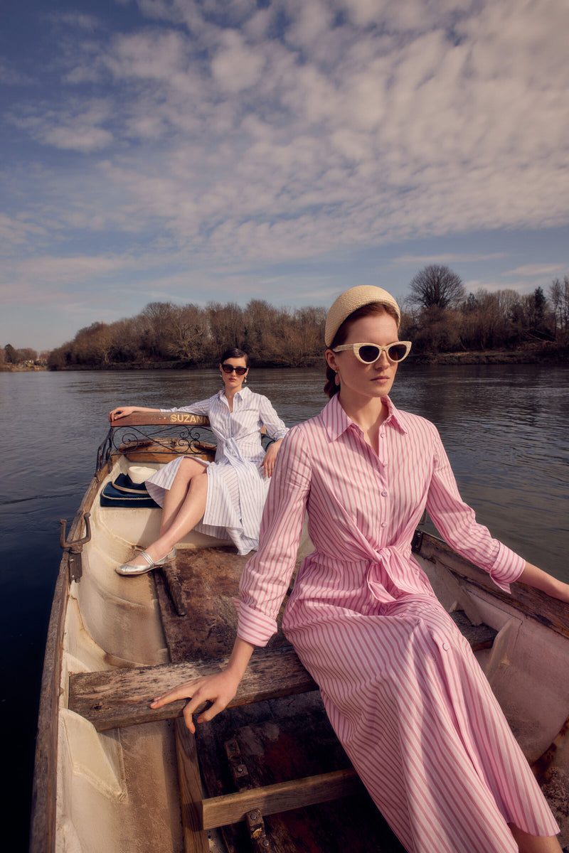 Load image into Gallery viewer, Priscilla 25 Striped Summer Shirt Dress Raspberry - ARCHIVE SALE