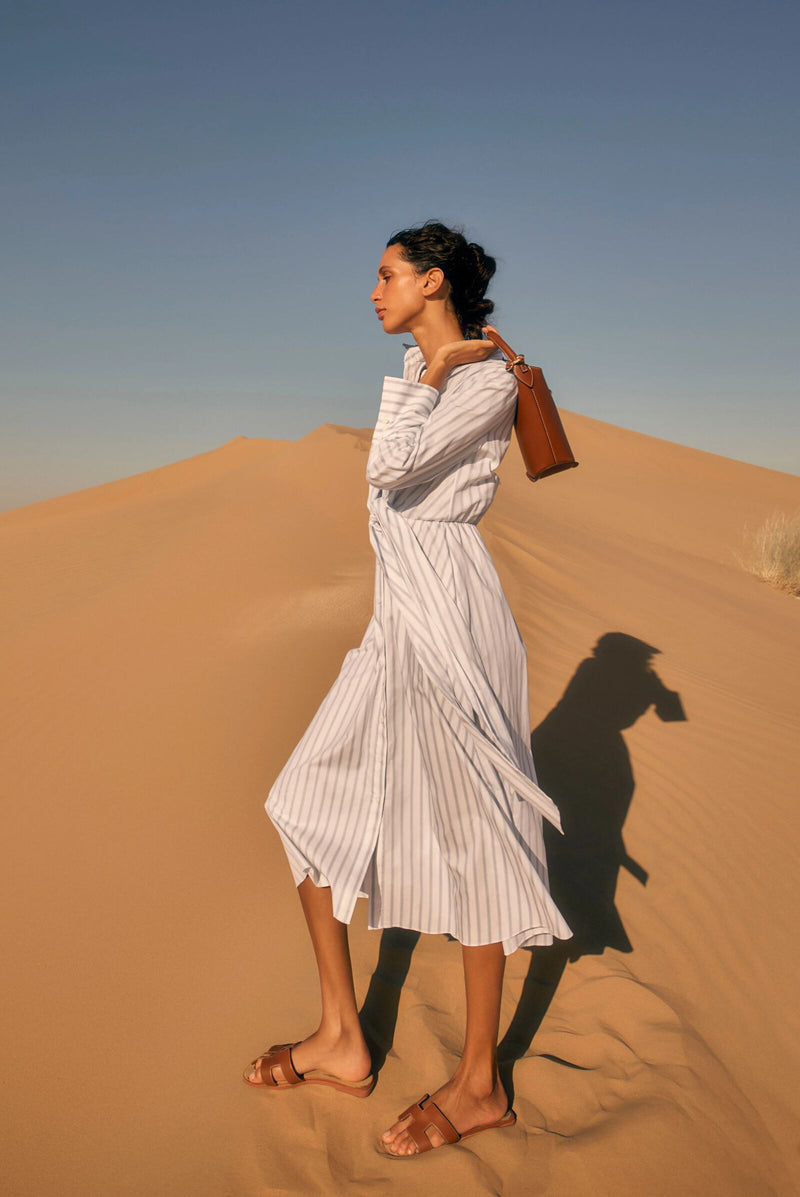 Load image into Gallery viewer, Priscilla Striped Shirt Dress White and Blue ARCHIVE SALE