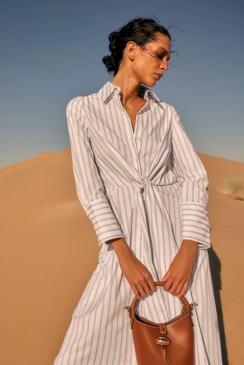 Load image into Gallery viewer, Priscilla Striped Shirt Dress White and Blue ARCHIVE SALE