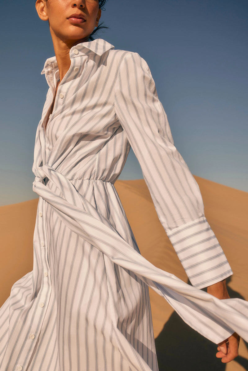 Load image into Gallery viewer, Priscilla Striped Shirt Dress White and Blue ARCHIVE SALE