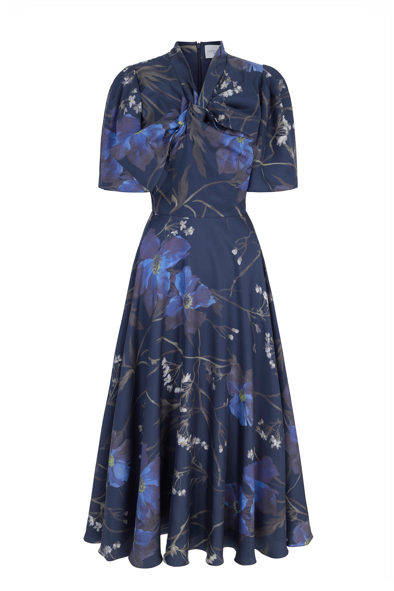 Load image into Gallery viewer, Prue Silk Dress Midnight Winter Floral