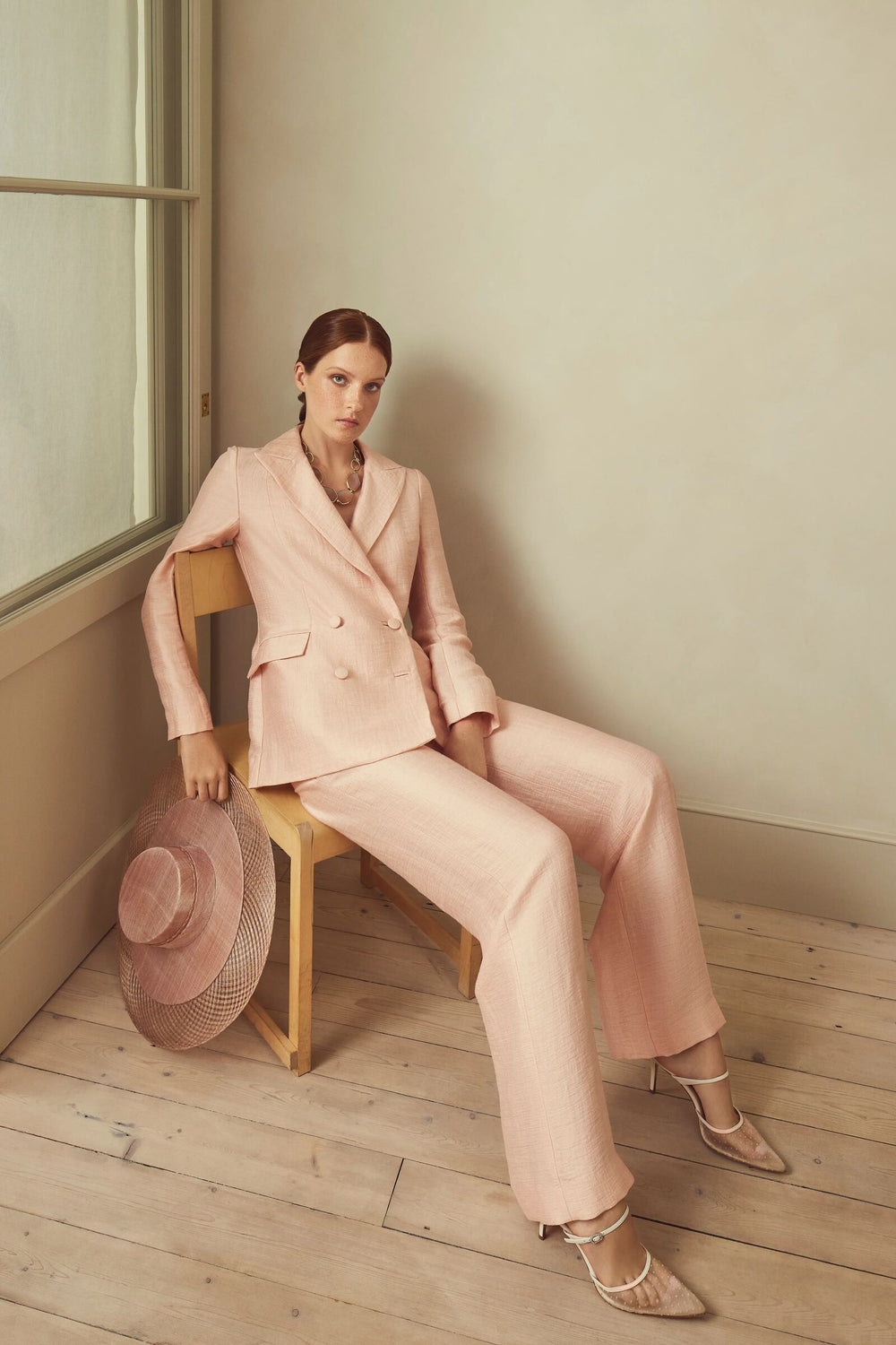 Load image into Gallery viewer, Rappalo Double Breasted Blazer Pink Luxe Linen