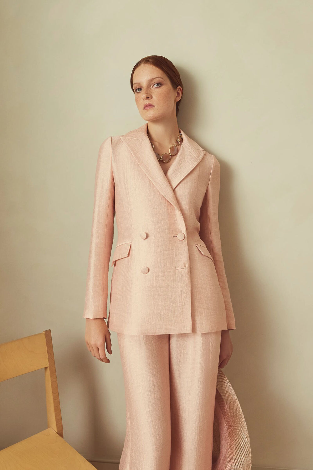Load image into Gallery viewer, Rappalo Double Breasted Blazer Pink Luxe Linen