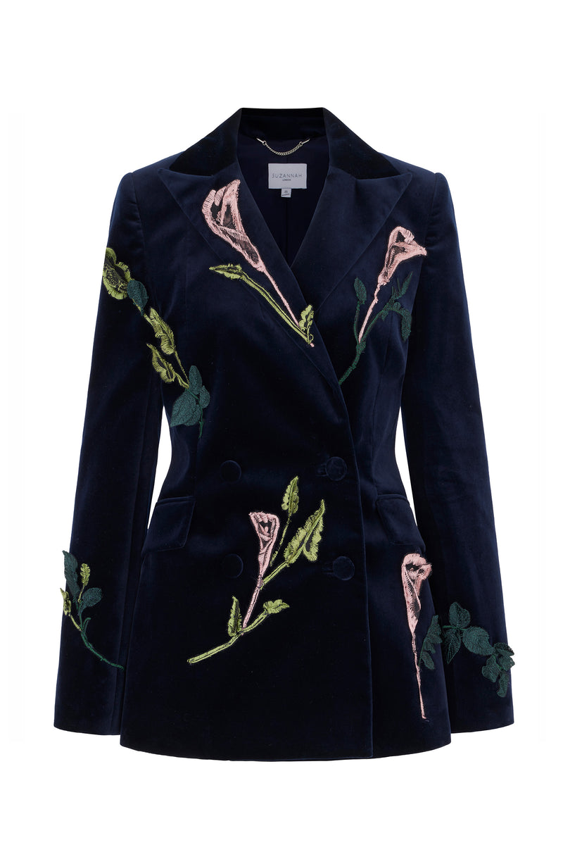 Load image into Gallery viewer, Rapallo Blazer Navy Embroidered Velvet