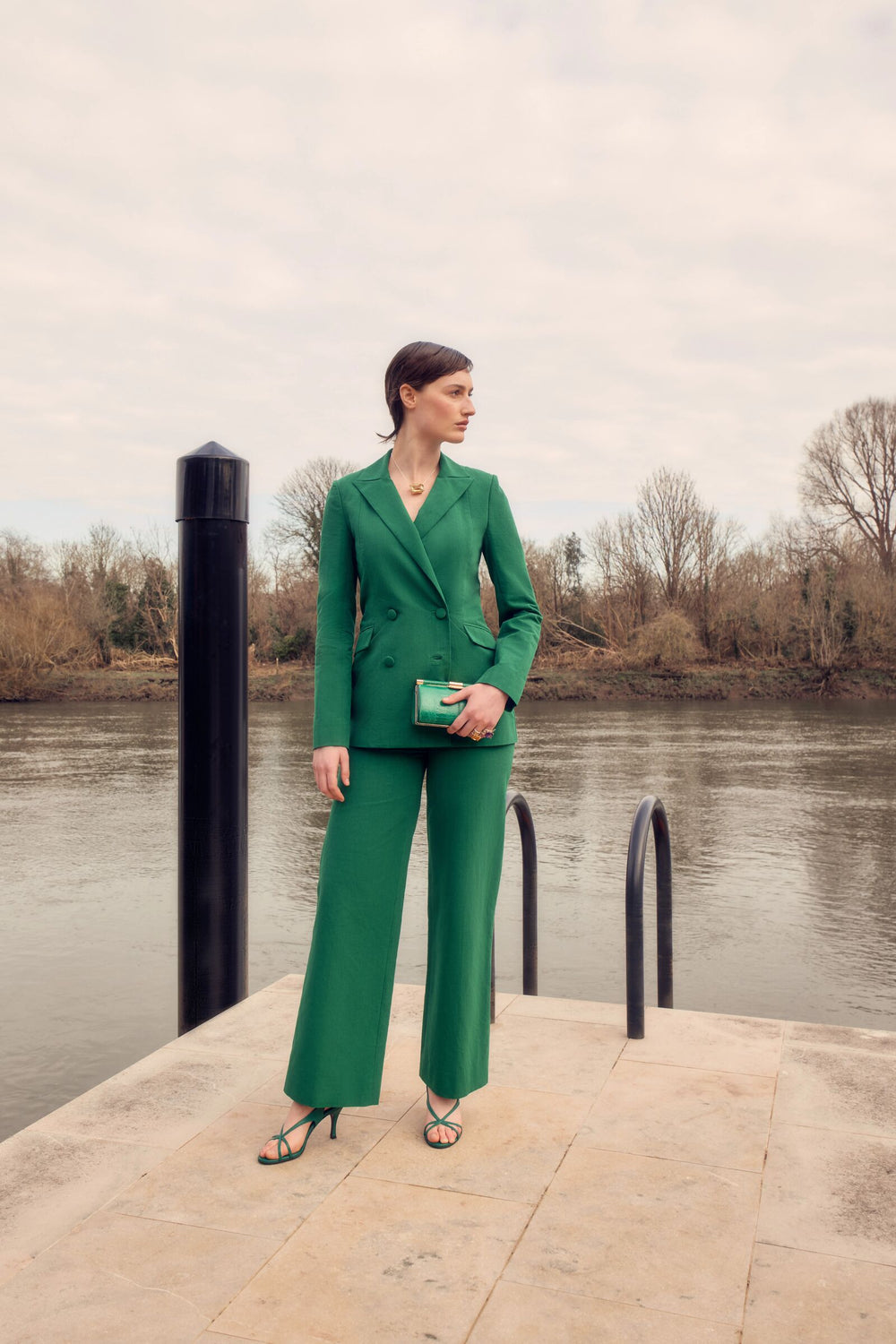 Load image into Gallery viewer, Rappalo Wide Leg Trousers Green Linen