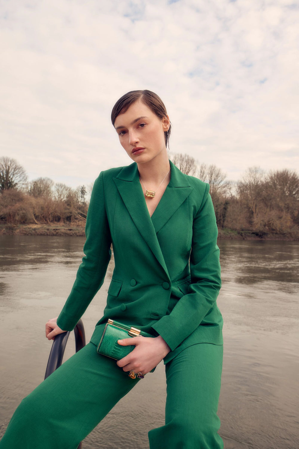 Load image into Gallery viewer, Rappalo Double Breasted Blazer Green Linen