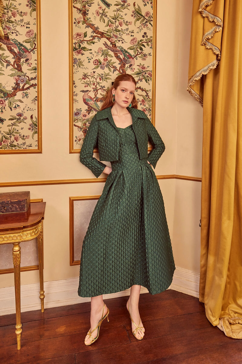 Load image into Gallery viewer, Remy Structured Bodice Top Forest Green Diamond Cloqué - ARCHIVE SALE