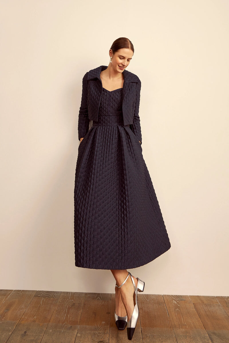 Load image into Gallery viewer, Remy Cropped Jacket Navy Diamond Cloqué - ARCHIVE SALE