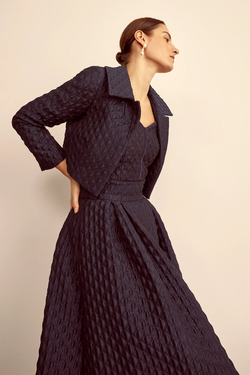 Load image into Gallery viewer, Remy Cropped Jacket Navy Diamond Cloqué - ARCHIVE SALE
