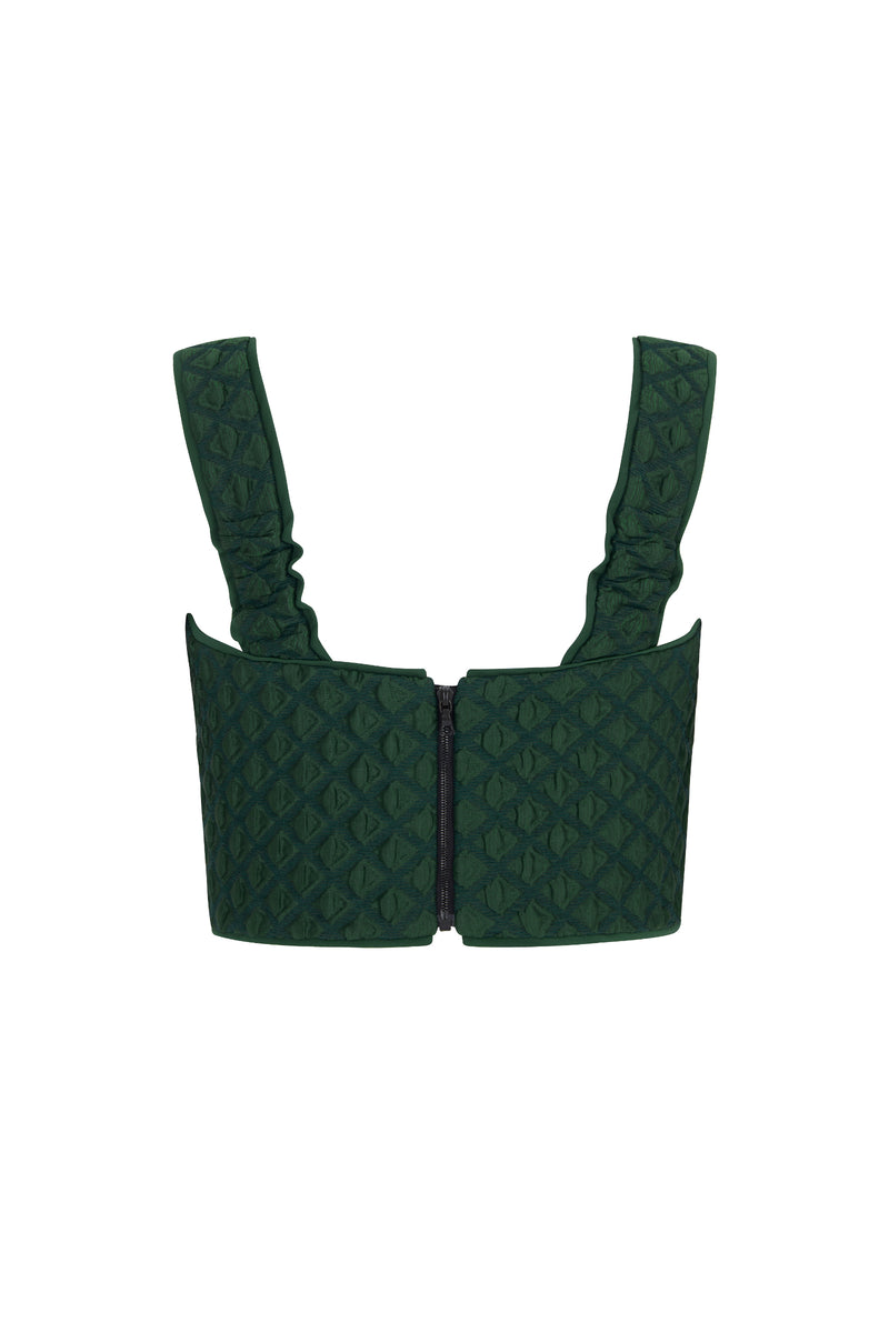 Load image into Gallery viewer, Remy Structured Bodice Top Forest Green Diamond Cloqué - ARCHIVE SALE
