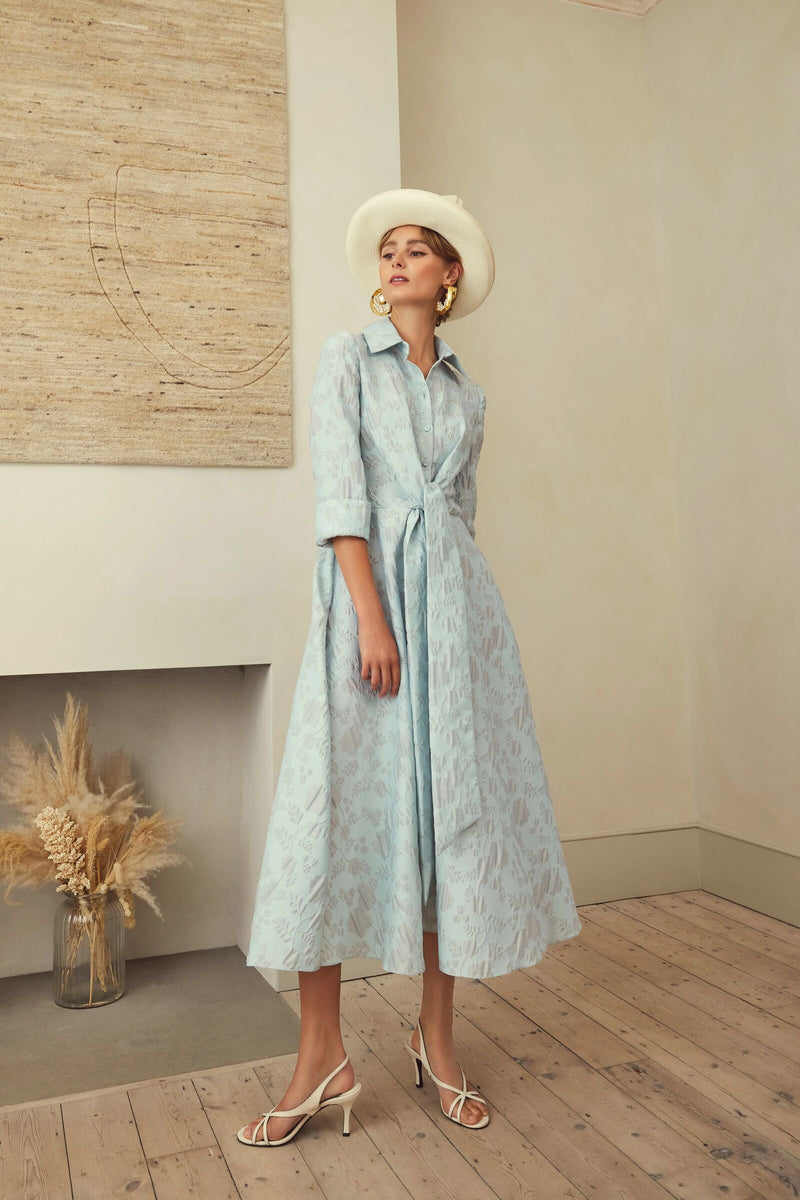 Load image into Gallery viewer, Rimini Dress Floral Matelassé Eucalyptus ARCHIVE SALE