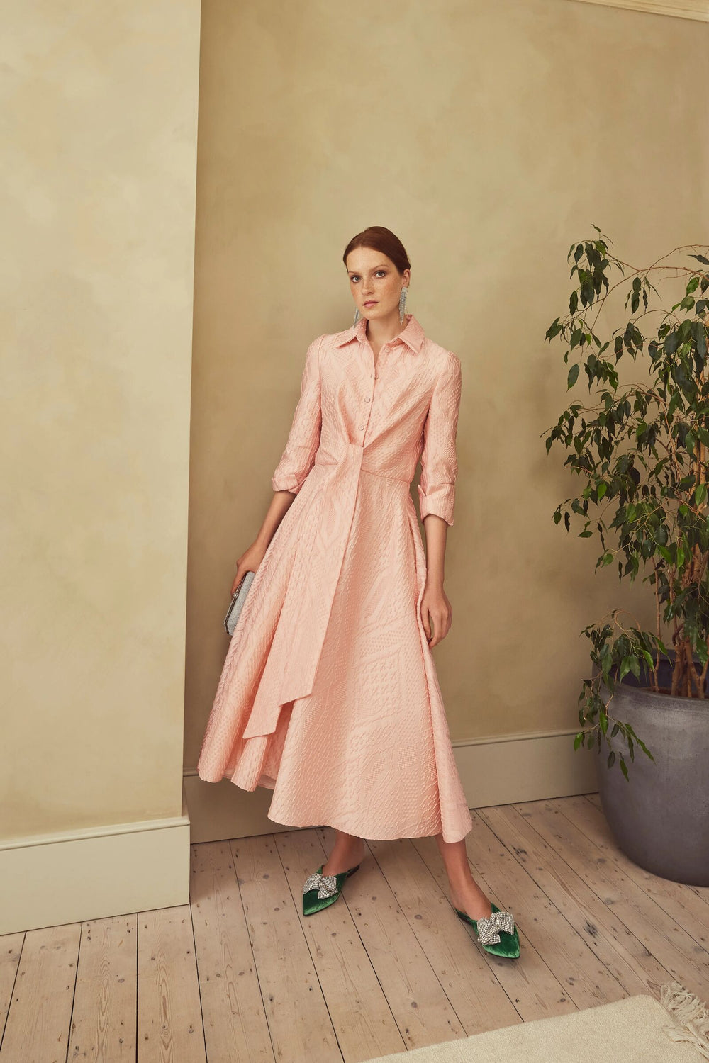 Load image into Gallery viewer, Rimini Dress Blush Geometric Cloqué