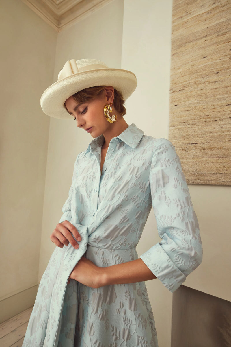 Load image into Gallery viewer, Rimini Dress Floral Matelassé Eucalyptus ARCHIVE SALE