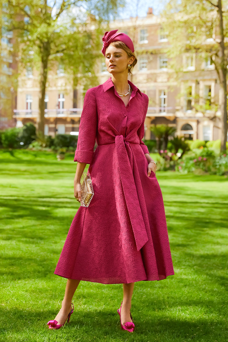 Load image into Gallery viewer, Rimini Raspberry Roses Cloqué Shirt Dress ARCHIVE SALE