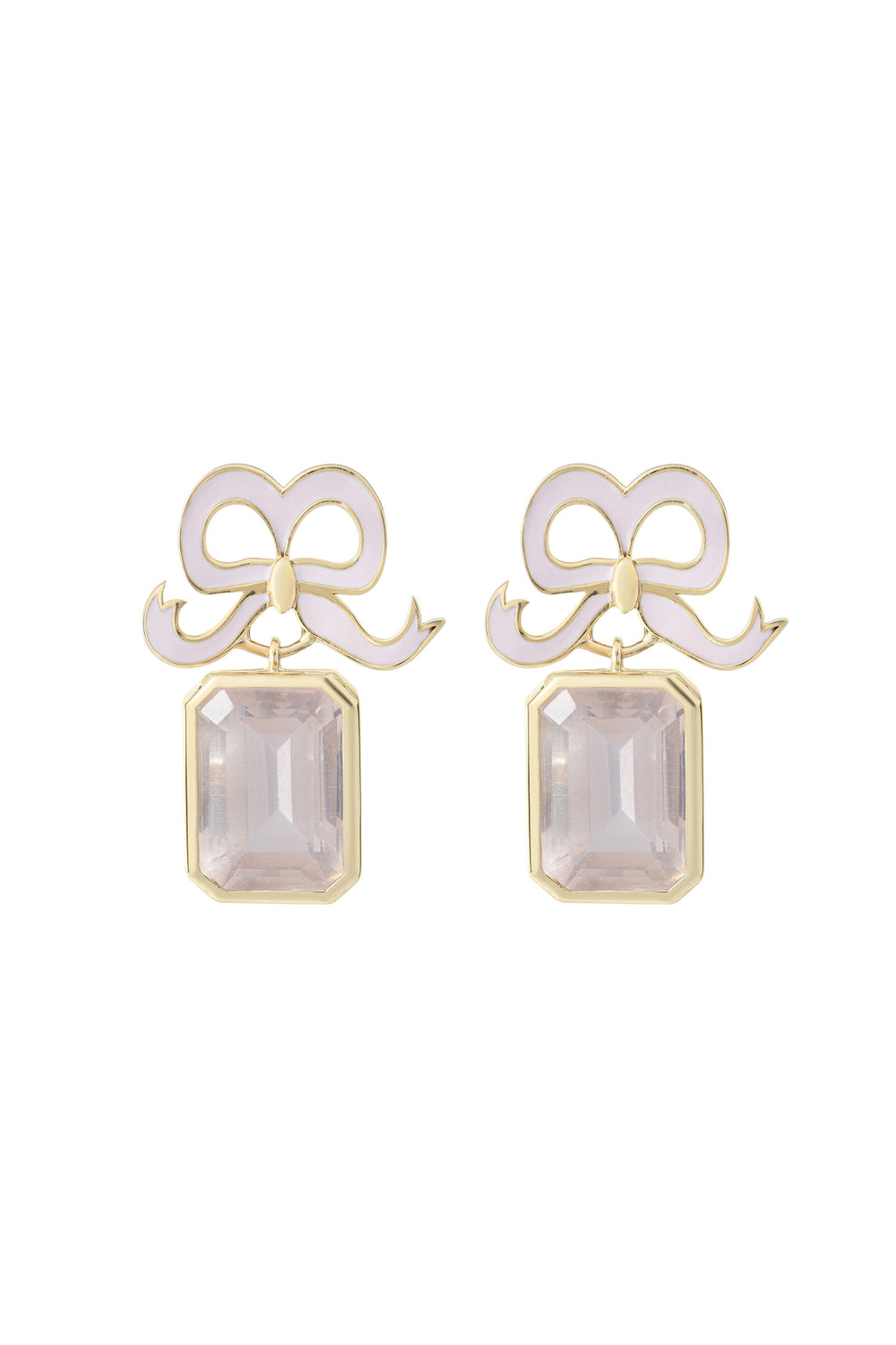 Load image into Gallery viewer, Solid Gold and Rose Quartz Bow Earrings x Philippa Herbert