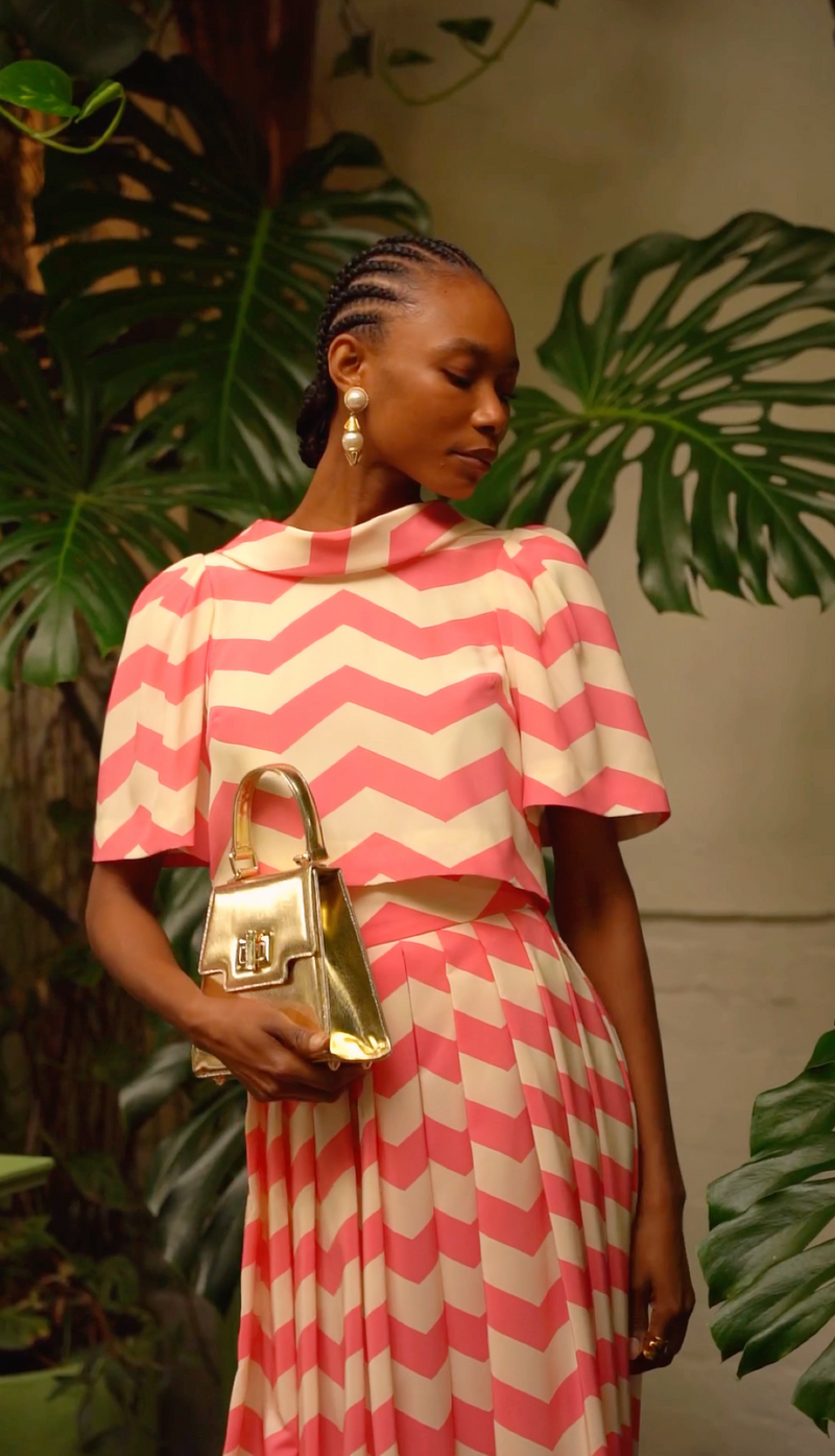 Load image into Gallery viewer, Palm Beach Clara Top Pink Chevron Silk - ARCHIVE SALE