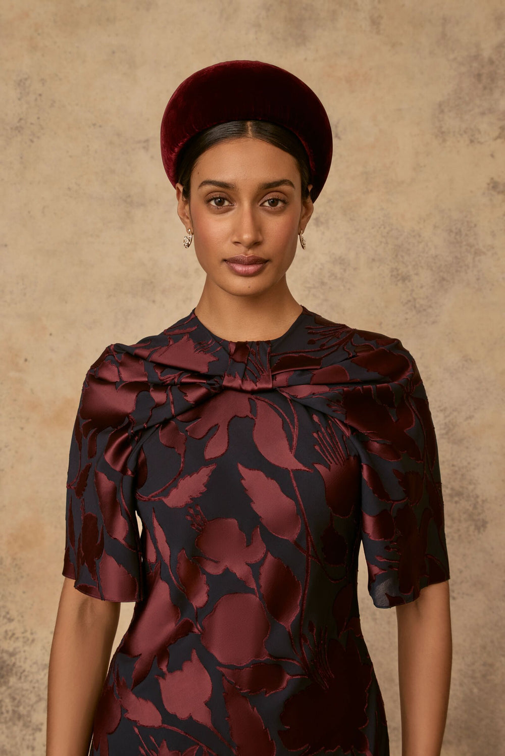 Load image into Gallery viewer, Shenyue Dress Silk Devoré Navy and Merlot