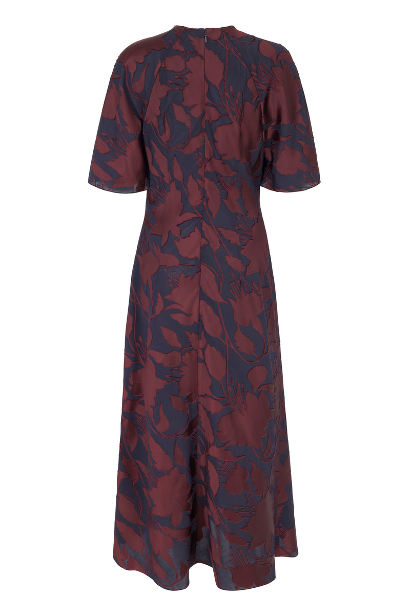 Load image into Gallery viewer, Shenyue Dress Silk Devoré Navy and Merlot