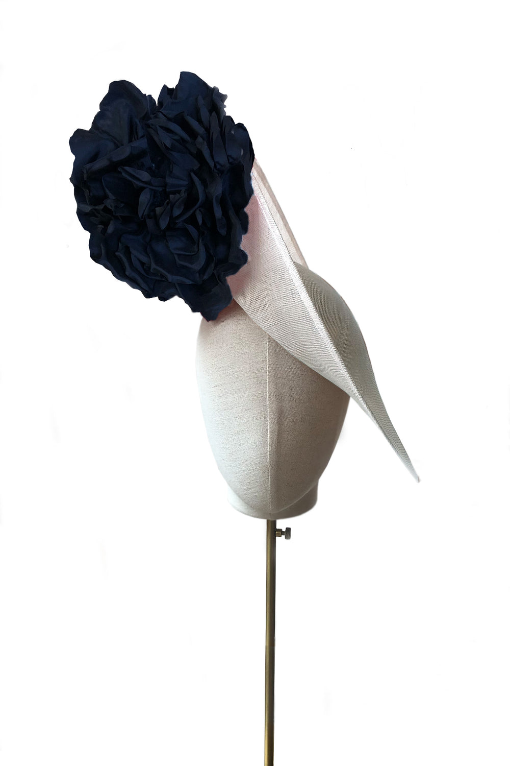 Load image into Gallery viewer, Side Slice Corsage Hat Ivory and Navy