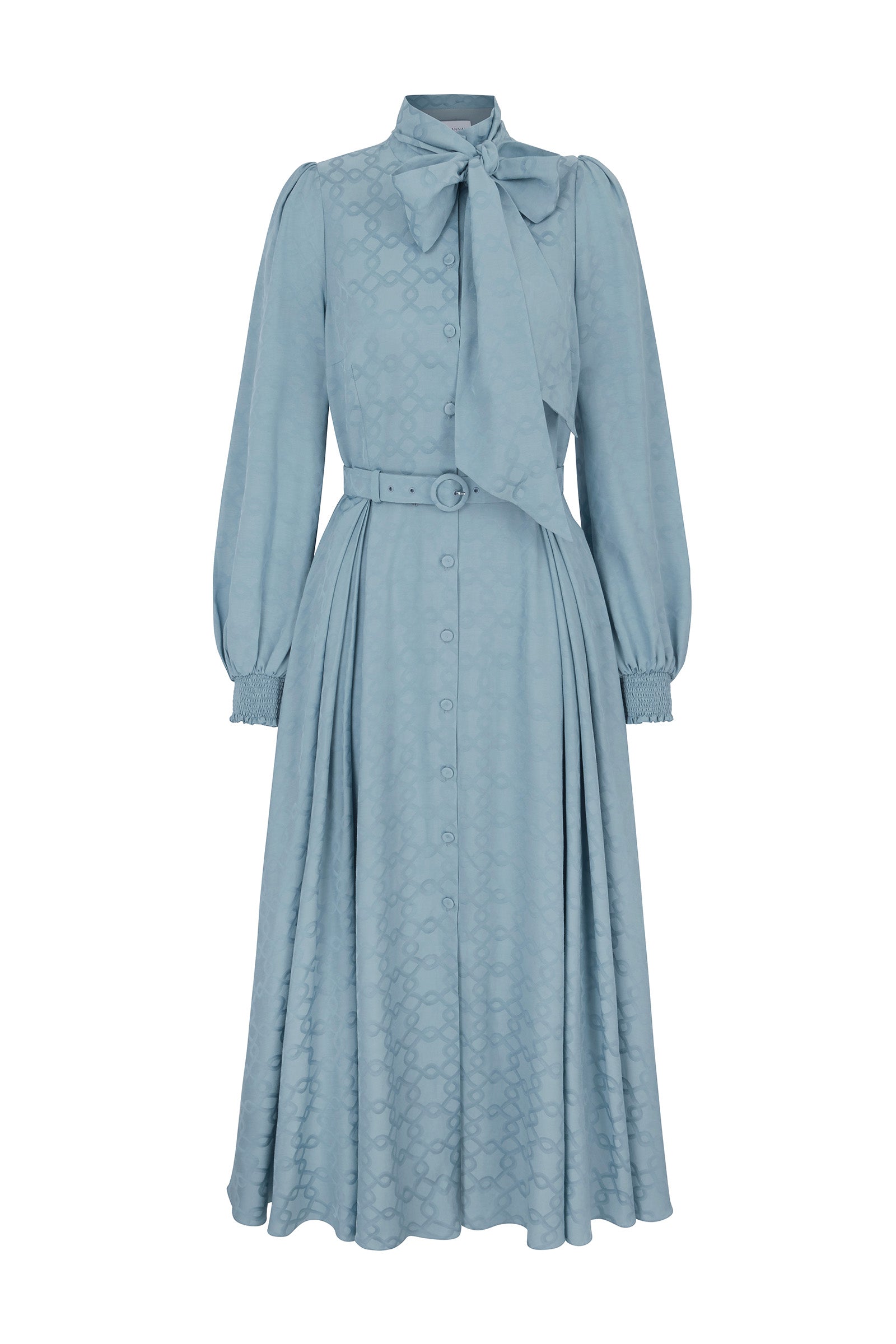 Sidney Dress Geometric Jacquard Heritage Blue | Suzannah London