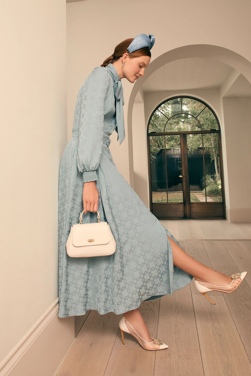 Load image into Gallery viewer, Sidney Jacquard Blouse Dress Heritage Blue