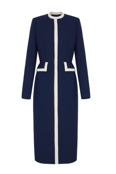 DRESSEDUNDRESSED ヌードフォトコート Simple Coat Dress Navy | Suzannah London