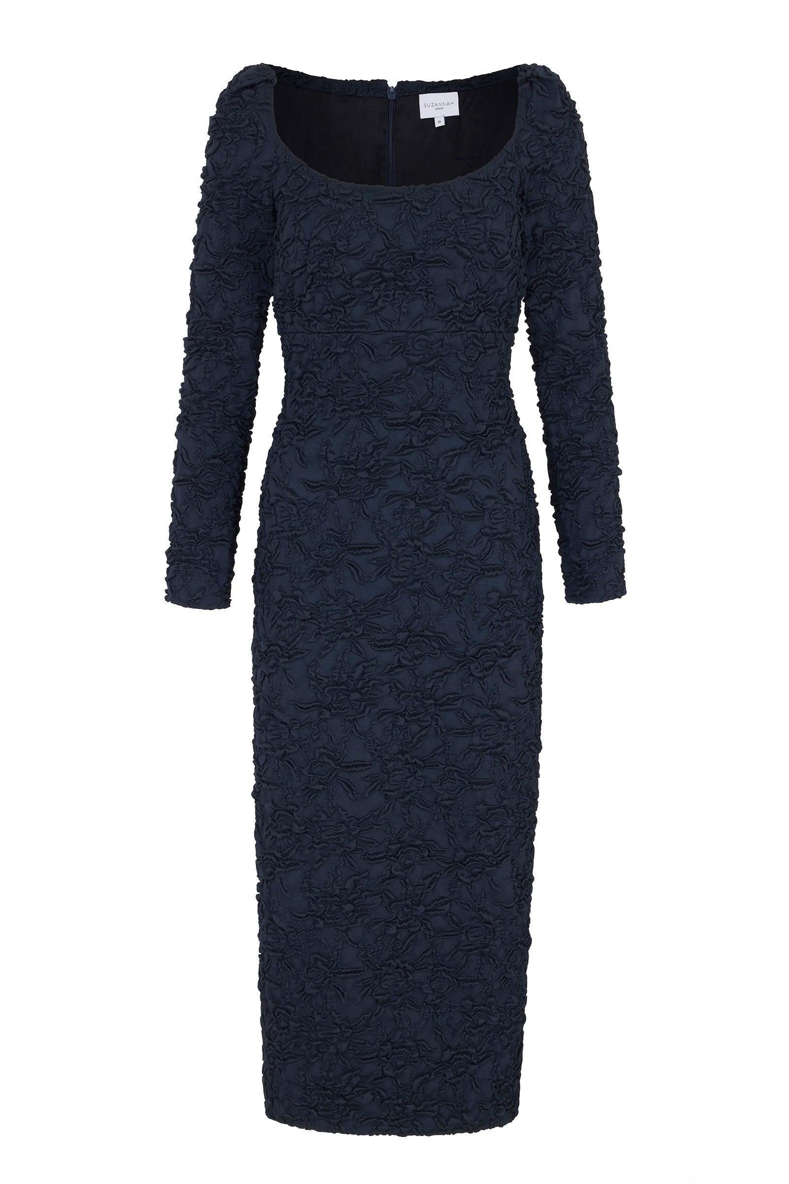 boutique310✖️SLOANE 80s パワーウーマン　NAVY Sloane Dress Stretch Cloqué Navy | Suzannah London