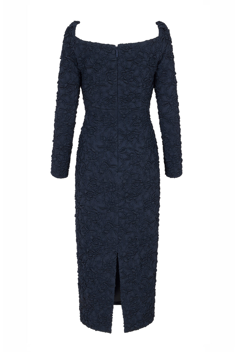 Load image into Gallery viewer, Sloane Dress Stretch Cloqué Navy