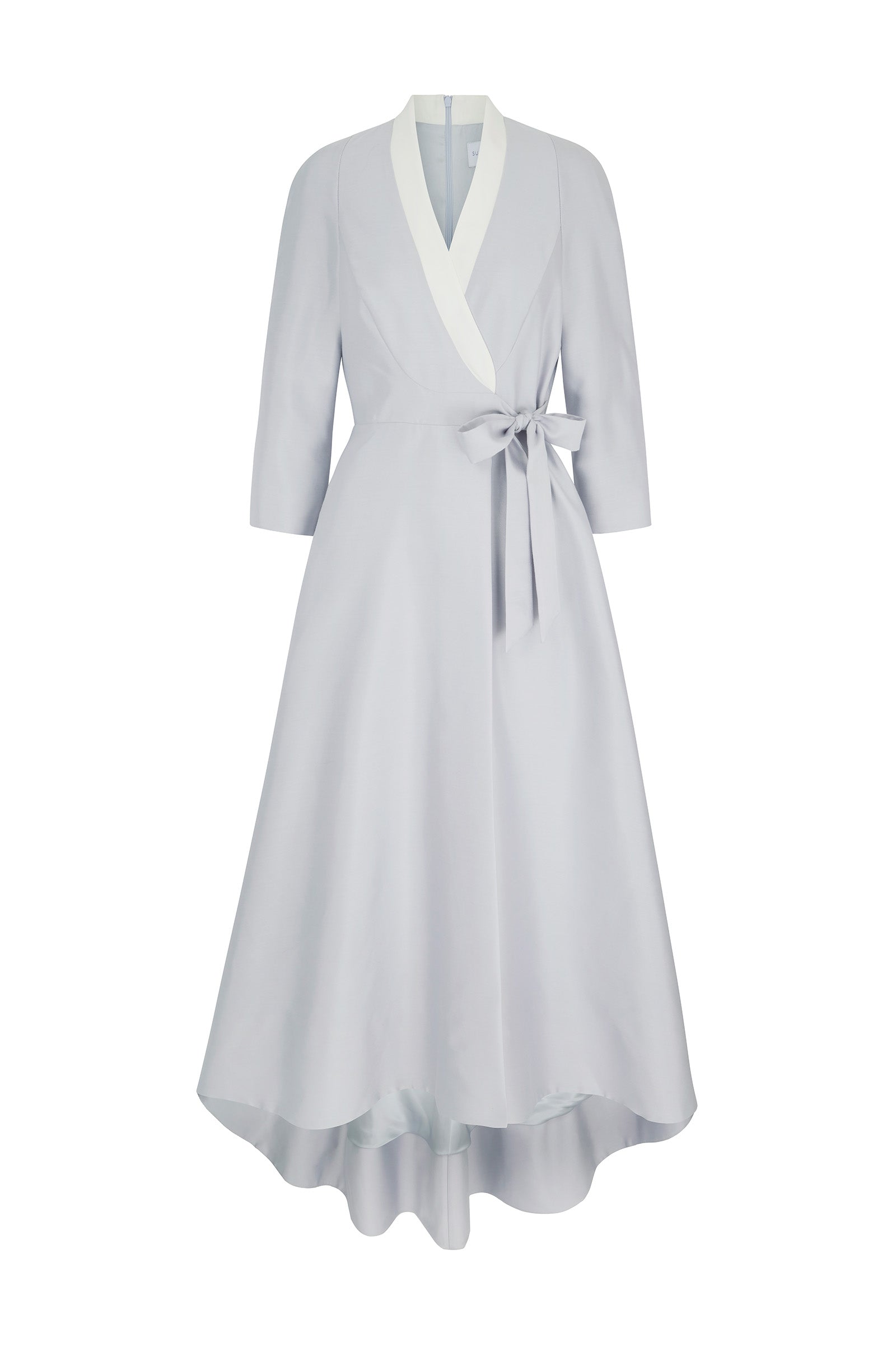 Suzannah London | Sophie Lightweight Silk Wool Coat Dress in Silvery Blue