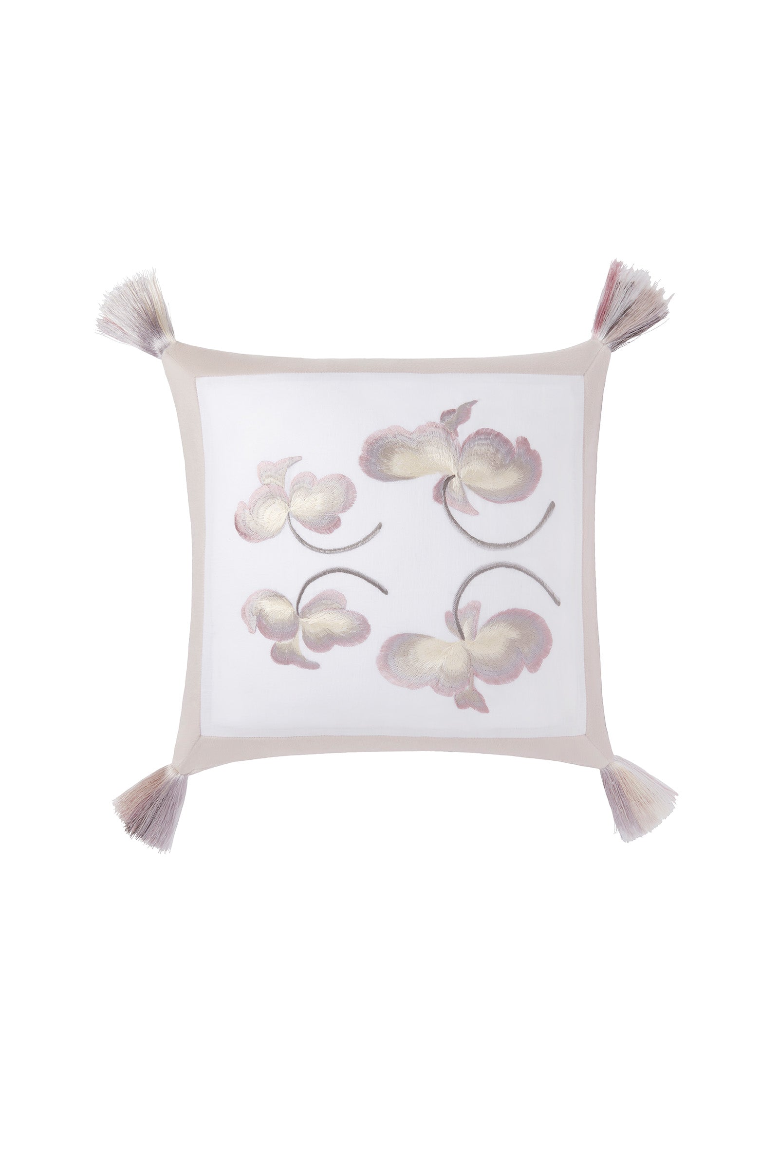 Embroidered Cashmere and Cotton  Hydrangea Leaf Cushion x Marieluise Bantel