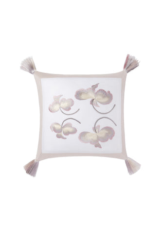 Embroidered Cashmere and Cotton  Hydrangea Leaf Cushion x Marieluise Bantel