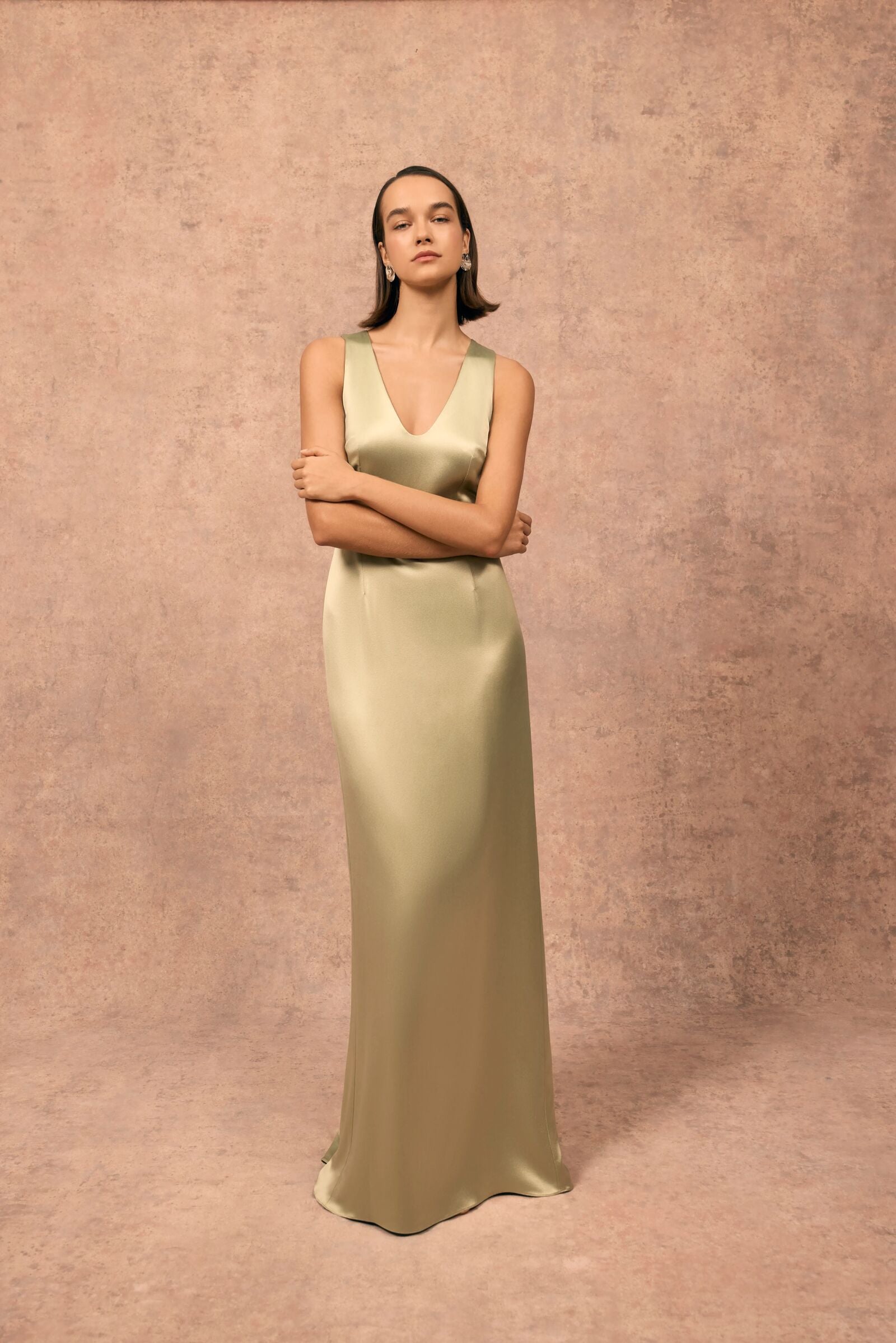 Swing Gown and Cape Pistachio Silk