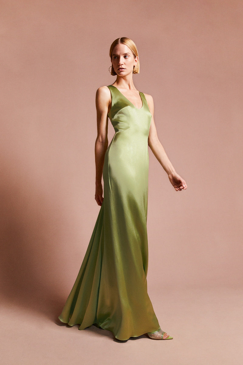 Load image into Gallery viewer, Swing Gown and Cape Pistachio Silk