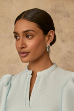 Load image into Gallery viewer, Solid Gold and Topaz Bow Earrings Sky Blue x Philippa Herbert