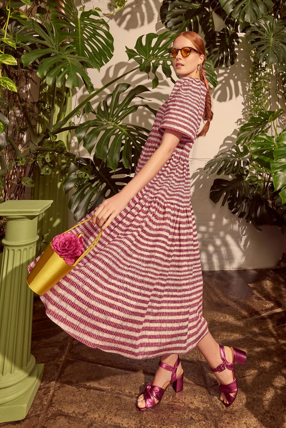 Load image into Gallery viewer, Tierney Printed Day Dress Pink Ladders
