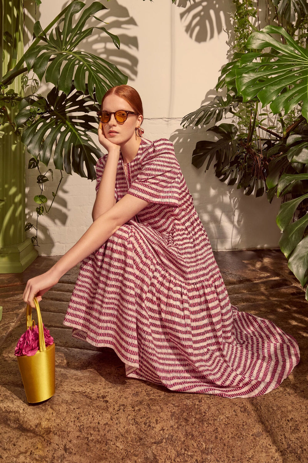 Load image into Gallery viewer, Tierney Printed Day Dress Pink Ladders