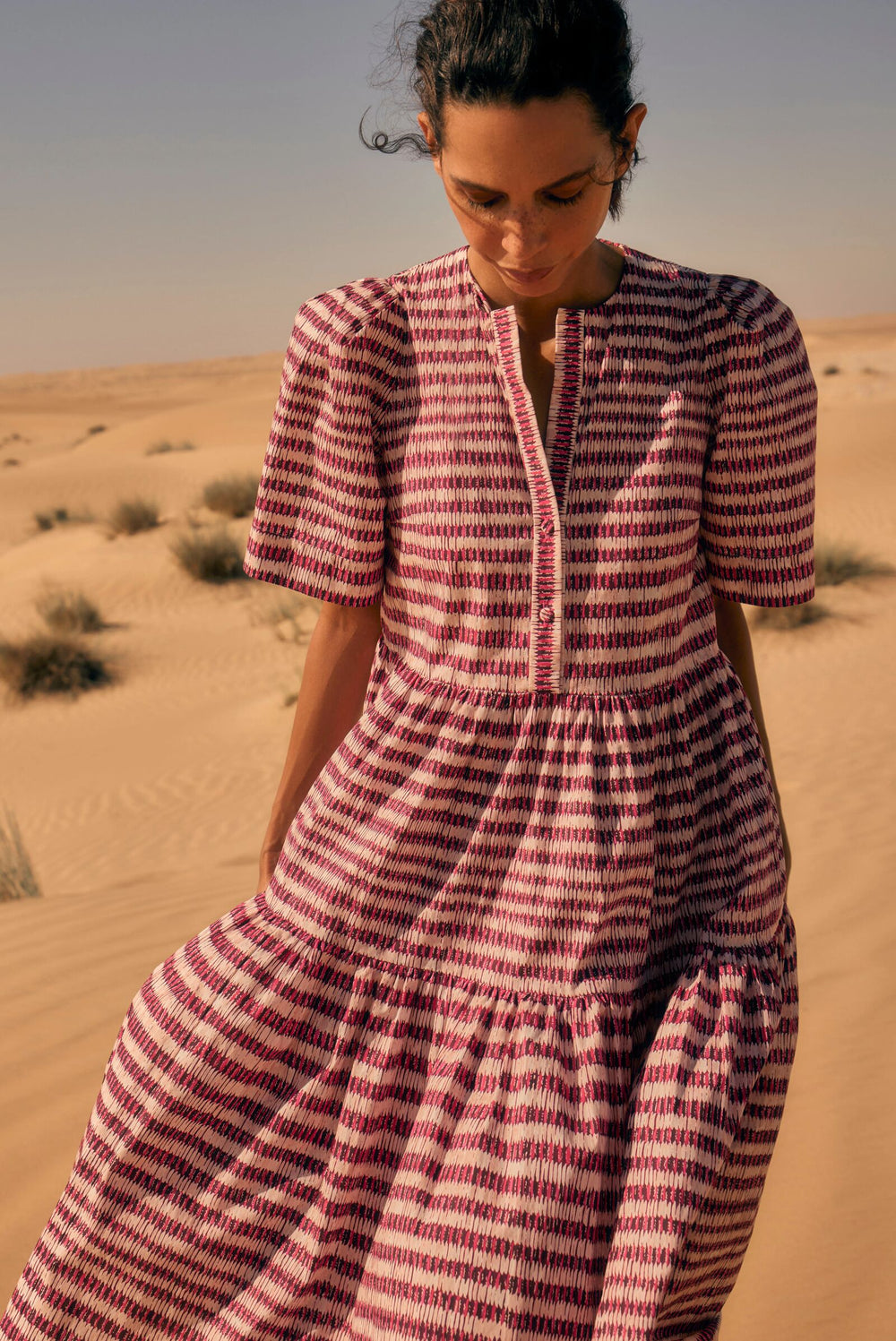 Load image into Gallery viewer, Tierney Printed Day Dress Pink Ladders