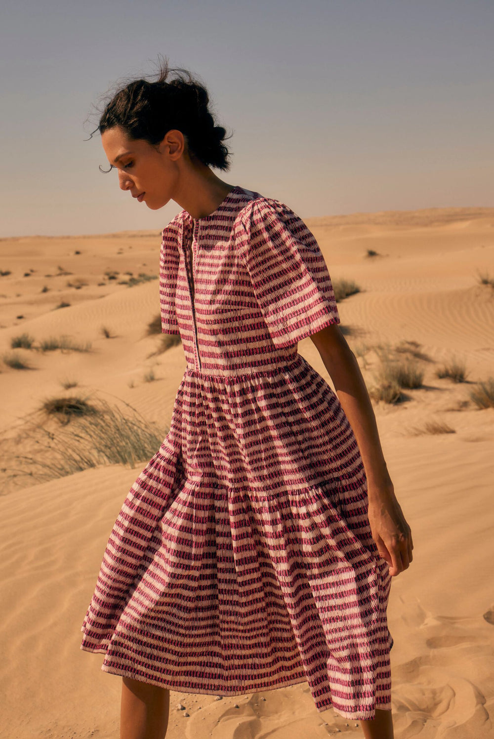 Load image into Gallery viewer, Tierney Printed Day Dress Pink Ladders