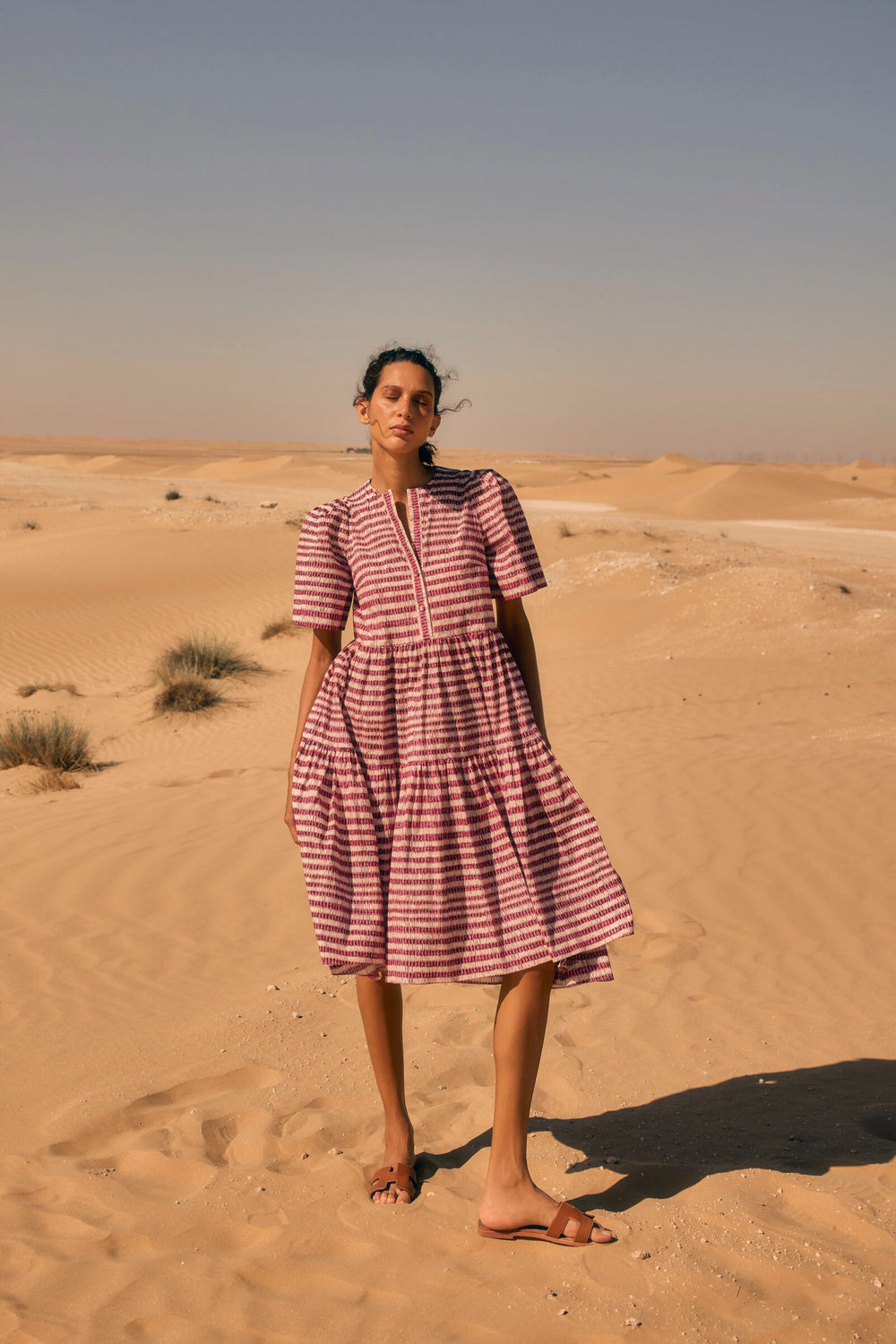 Load image into Gallery viewer, Tierney Printed Day Dress Pink Ladders