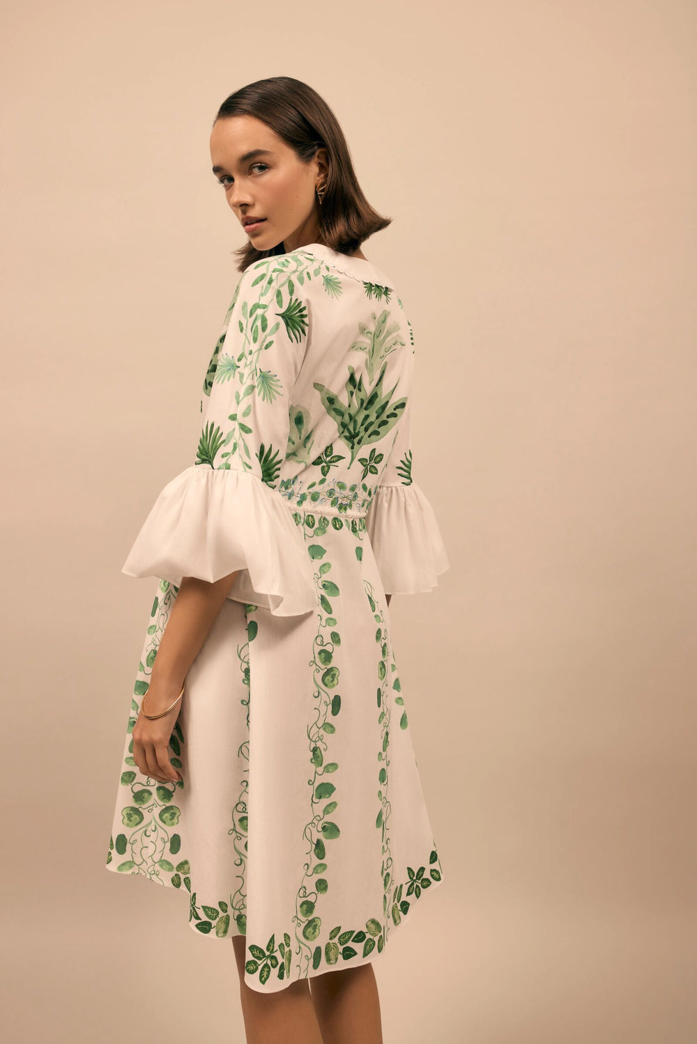 Load image into Gallery viewer, Trailing Leaves Cotton Kaftan Dress and Pochette Set