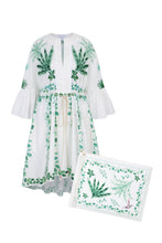 Load image into Gallery viewer, Trailing Leaves Cotton Kaftan Dress and Pochette Set