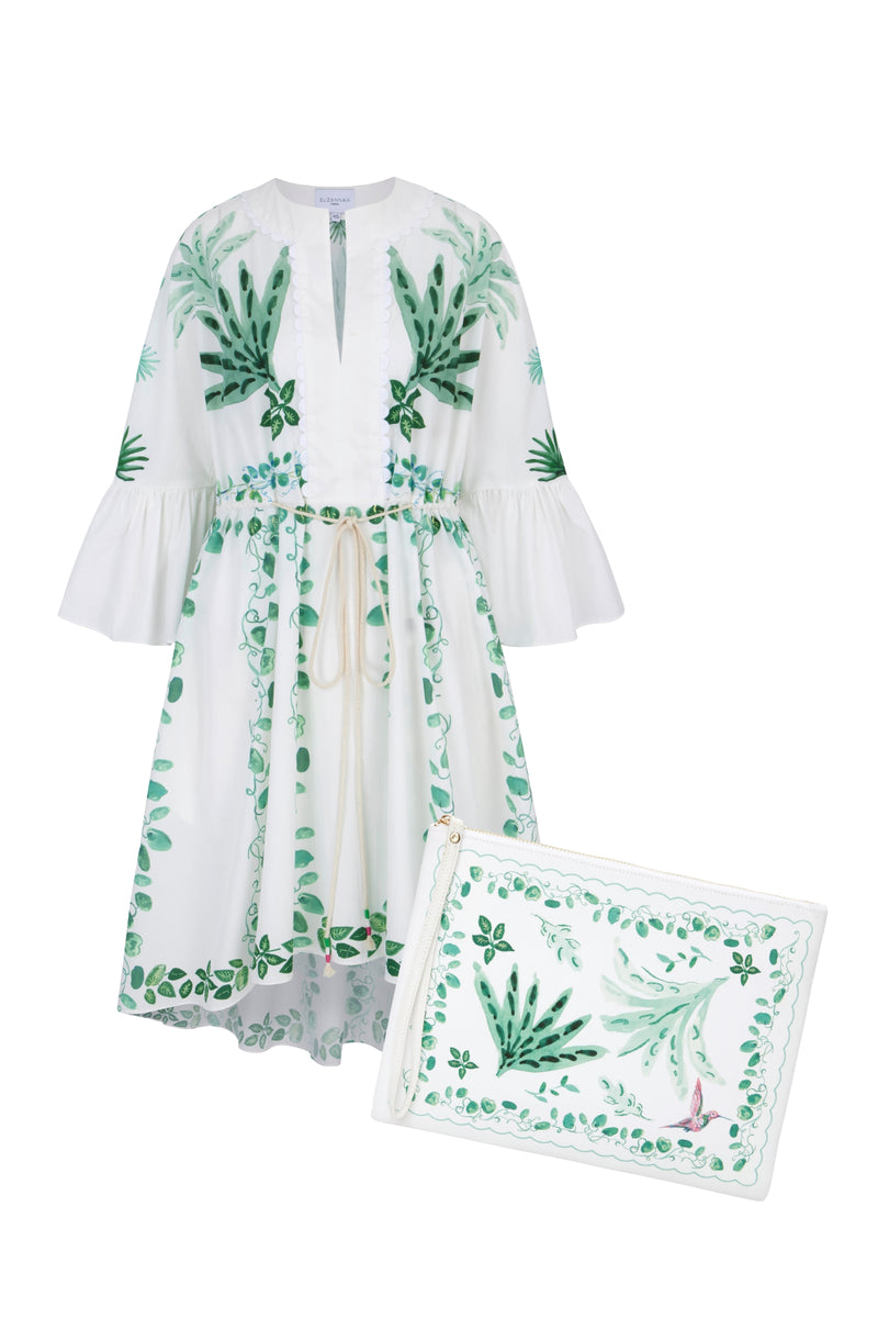 Trailing Leaves Cotton Kaftan Dress and Pochette Set