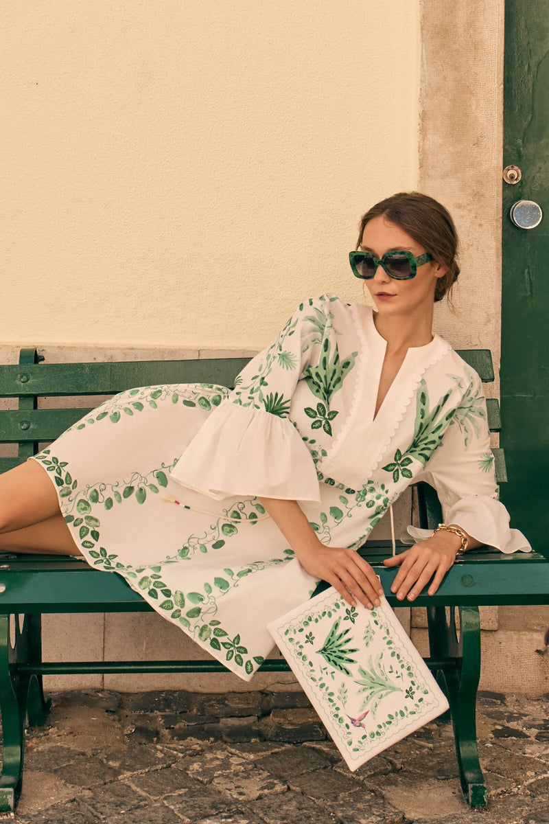 Load image into Gallery viewer, Trailing leaves Cotton Kaftan Dress x Susannah Garrod