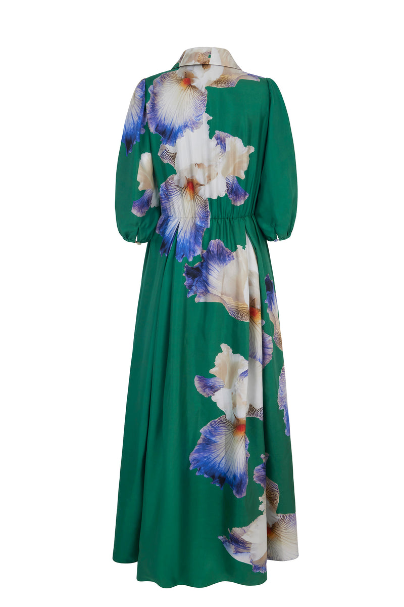 Load image into Gallery viewer, Trixie Floor Length Silk Shirt Dress Green Iris - ARCHIVE SALE