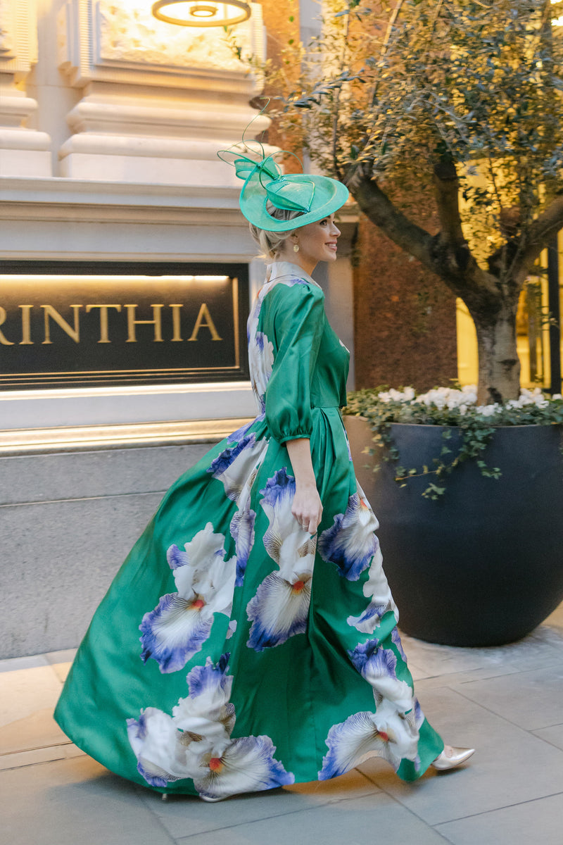 Load image into Gallery viewer, Trixie Floor Length Silk Shirt Dress Green Iris - ARCHIVE SALE