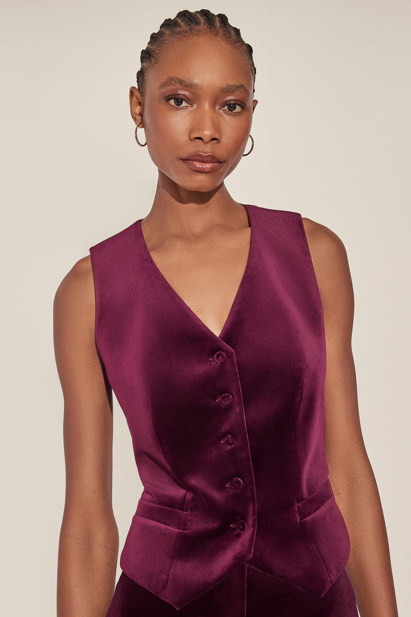Load image into Gallery viewer, Tuxedo Waistcoat Plum Velvet ARCHIVE SALE