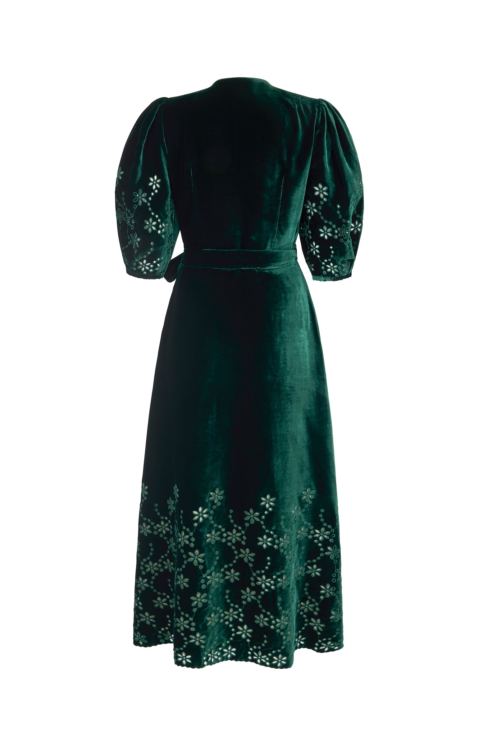 Katie DRESS IN VELVET 原宿 Vermont Wrap dress| Emerald Cutout Velvet | Suzannah London